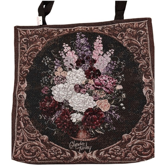 VTG Glynda Turley Tapestry Floral Tote Book Bag Whimsigothic Victorian 16x16 - Picture 4 of 7